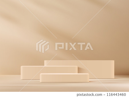 Elegant 3D Beige Boxes Podium with Soft Shadow on Beige Background: Perfect for Minimal Style Product Display, Mockup, and Showcase 116443460