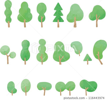 樹夏季植物處理裝飾圖示水彩手繪剪影可愛插畫素材 116443974