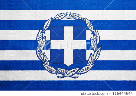 Flag and coat of arms of Greece on a textured background. Concept collage. 116444644