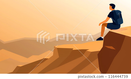 登山後感到疲倦的男性健行者(圖) 登山後感到疲倦的男性健行者(圖) 116444739