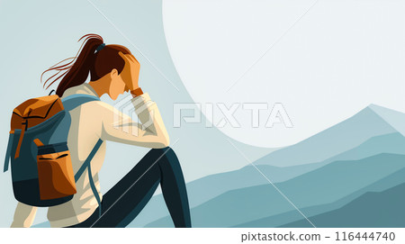 女徒步旅行者爬山後感到疲倦 116444740