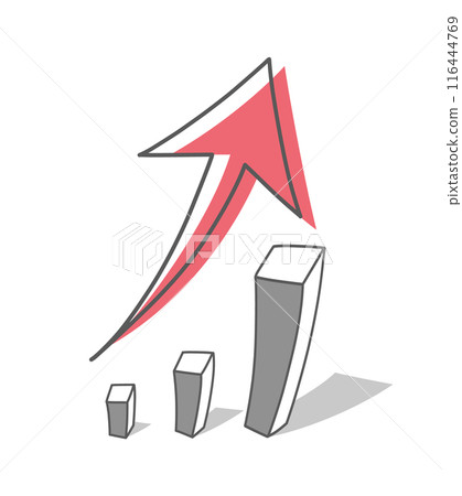 Illustration material of an upward trending bar graph and arrow Illustration material of an upward trending bar graph and arrow 116444769