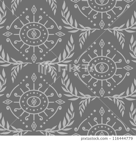 Seamless gray Damask pattern with tropical motifs Seamless gray Damask pattern with tropical motifs 116444779