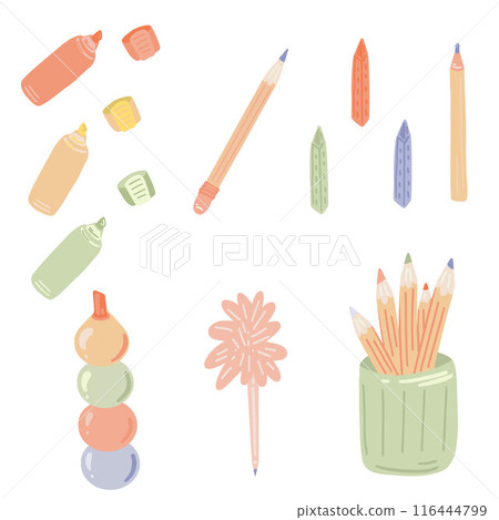 Vector Set of School Stationery Supplies Vector Set of School Stationery Supplies 116444799