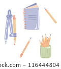 Vector Set of School Stationery Supplies flat design with notebook 116444804