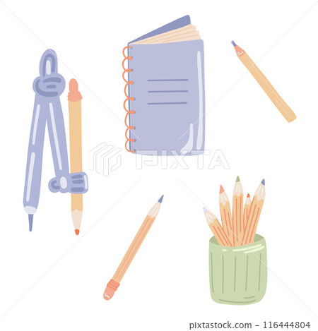 Vector Set of School Stationery Supplies flat design with notebook Vector Set of School Stationery Supplies flat design with notebook 116444804