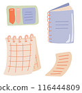Notebook with Stickers, Tabs, and Paper set flat design 116444809
