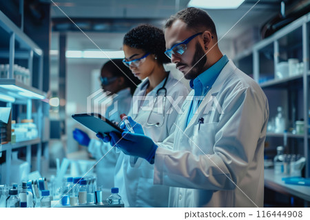 Biochemist Examining Virus Manifestations in a Modern Laboratory 116444908