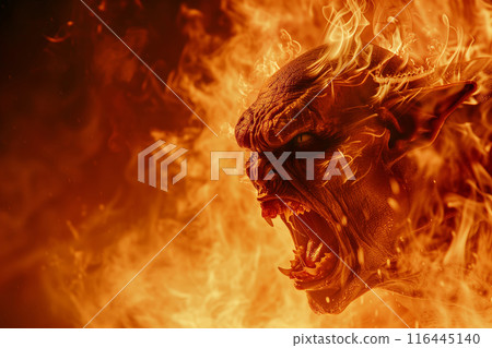 A Hellish Demon Screaming in a Wall of Fire A Hellish Demon Screaming in a Wall of Fire 116445140