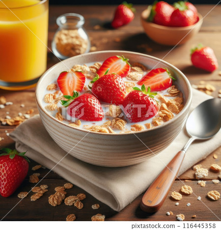 Breakfast with Cereal in Milk and Strawberries Breakfast with Cereal in Milk and Strawberries 116445358