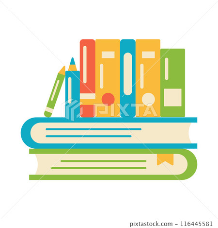 Pile of Education School Books and Office Stationery Equipment Pile of Education School Books and Office Stationery Equipment 116445581