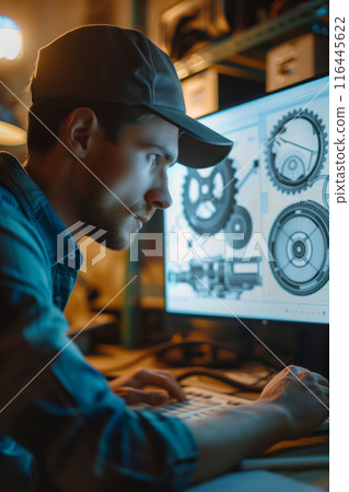 Male Developer Working on Manufacturing Software in a Factory Setting 116445622