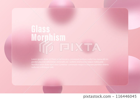 Glass morphism background design. Transparent glass banner with spheres. Glass morphism background design. Transparent glass banner with spheres. 116446045