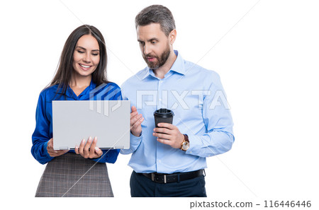 colleagues freelancing isolated on white, advertisement. colleagues freelancing in studio. 116446446