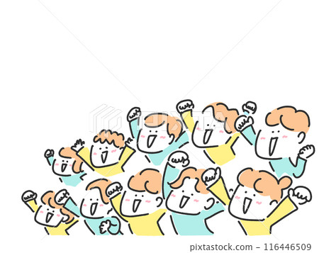 People raising their fists and getting enthusiastic, cheering, audience, live performance 116446509