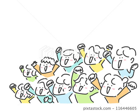 People of all ages and genders cheering with fists raised in excitement, audience, live performance People of all ages and genders cheering with fists raised in excitement, audience, live performance 116446605