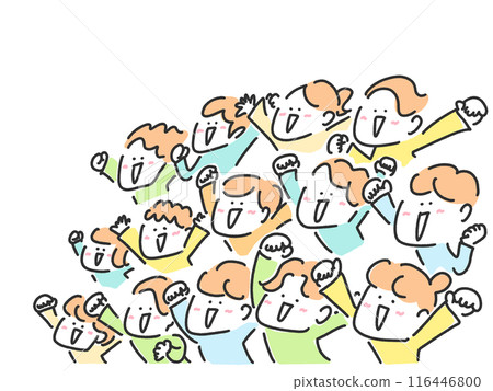 People raising their fists and getting enthusiastic, cheering, audience, live performance People raising their fists and getting enthusiastic, cheering, audience, live performance 116446800