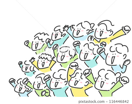 People raising their fists and getting enthusiastic, cheering, audience, live performance People raising their fists and getting enthusiastic, cheering, audience, live performance 116446842