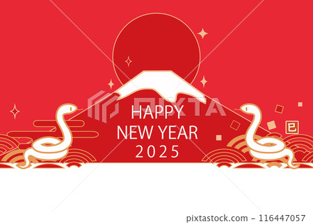 New Year's card template with illustrations of snakes and Mt. Fuji 2025 New Year's card horizontal New Year's card template with illustrations of snakes and Mt. Fuji 2025 New Year's card horizontal 116447057