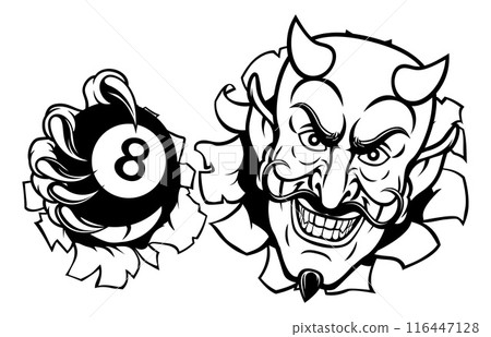 Devil Angry Pool 8 Ball Billiards Mascot Cartoon 116447128
