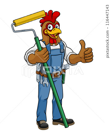 Rooster Painter Decorator Paint Roller Mascot 116447143