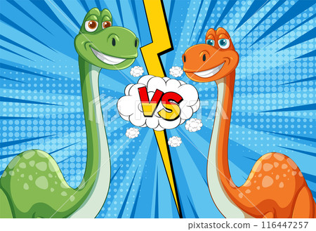 Dinosaur Showdown: Green vs Orange Dinosaur Showdown: Green vs Orange 116447257