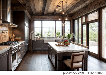 Dining kitchen in a stylish designer apartment 116448068