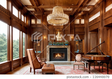 Luxurious room with fireplace and grand piano 116448070
