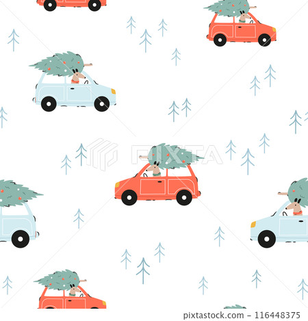 Festive Christmas seamless pattern with hand-drawn adorable dogs Festive Christmas seamless pattern with hand-drawn adorable dogs 116448375