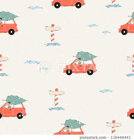 Festive Christmas seamless pattern with hand-drawn adorable dogs Festive Christmas seamless pattern with hand-drawn adorable dogs 116448441