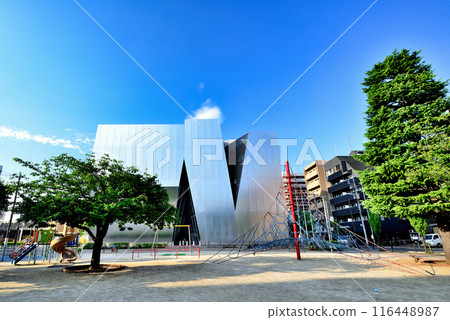 View of the Sumida Hokusai Museum and Midoricho Park in Sumida Ward, Tokyo 116448987