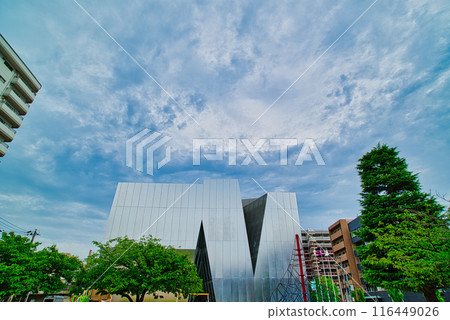 View of the Sumida Hokusai Museum and Midoricho Park in Sumida Ward, Tokyo View of the Sumida Hokusai Museum and Midoricho Park in Sumida Ward, Tokyo 116449026