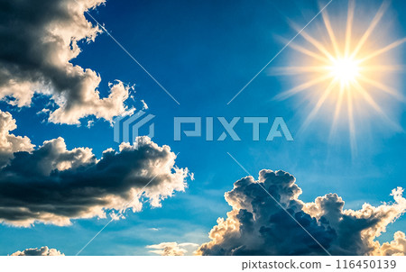 A refreshing summer day with blue sky, sunlight and clouds 116450139