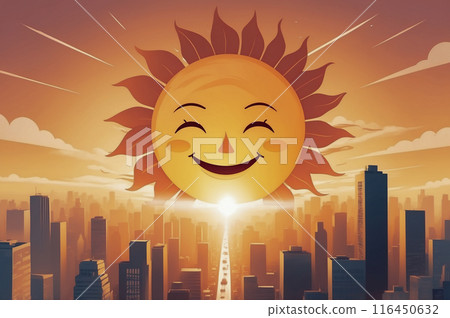 Smiling sun and city streets - heat stroke 116450632