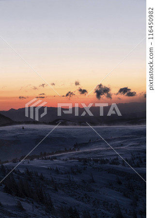 Winter in the Utsukushigahara Plateau before sunrise 116450982