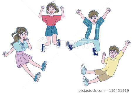 小學男生女生精力充沛地跳躍 小學男生女生精力充沛地跳躍 116451319