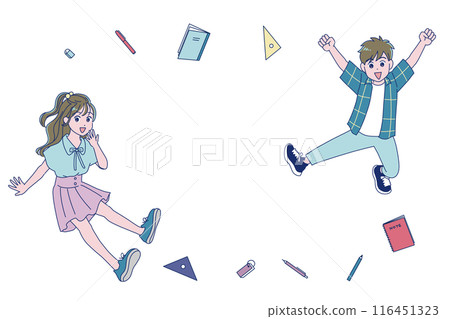 小學男生女生精力充沛地跳躍 小學男生女生精力充沛地跳躍 116451323