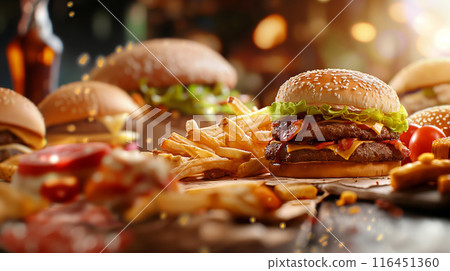 Delicious Burger and Fries Feast 116451360