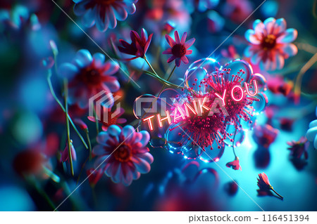 Thank You Neon Sign with Flowers 116451394