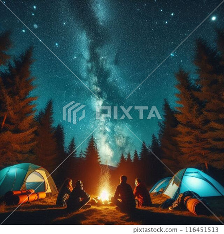 人們在露營地觀賞銀河 人們在露營地觀賞銀河 116451513
