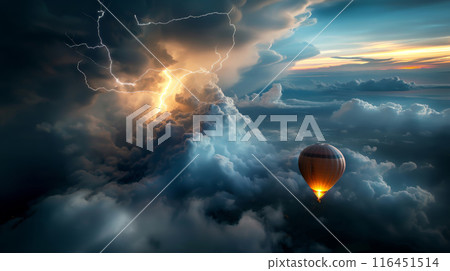 Hot Air Balloon and Lightning Storm 116451514