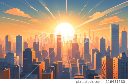 Hot sun and cityscapes - Global warming 116451580