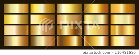 Gold gradients set. Metallic golden colour gradation vector backgrounds collection 116451656