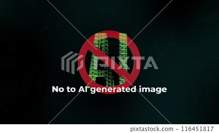 Indicating prohibition or warning against AI. AI crossed out with a red circle. Stop AI No Artificial Intelligence. Concept anti AI. 116451817