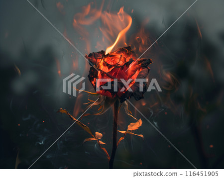 The red rose withered, burning 116451905