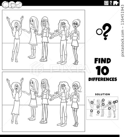 differences activity with cartoon young women coloring page differences activity with cartoon young women coloring page 116451943