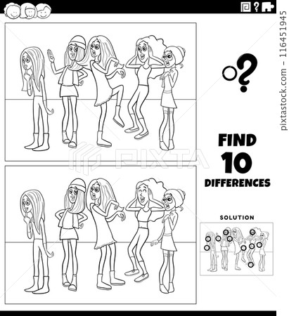 differences activity with cartoon young women coloring page differences activity with cartoon young women coloring page 116451945