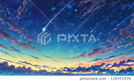 Beautiful meteor shower and starry night illustration 116451976