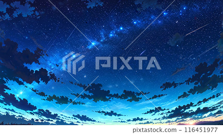Beautiful meteor shower and starry night illustration 116451977