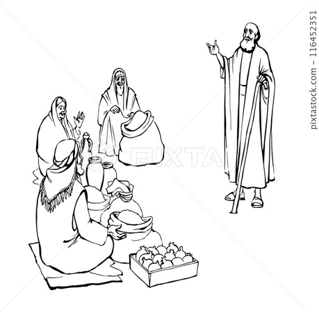 Ancient Jewish market. Vector drawing 116452351